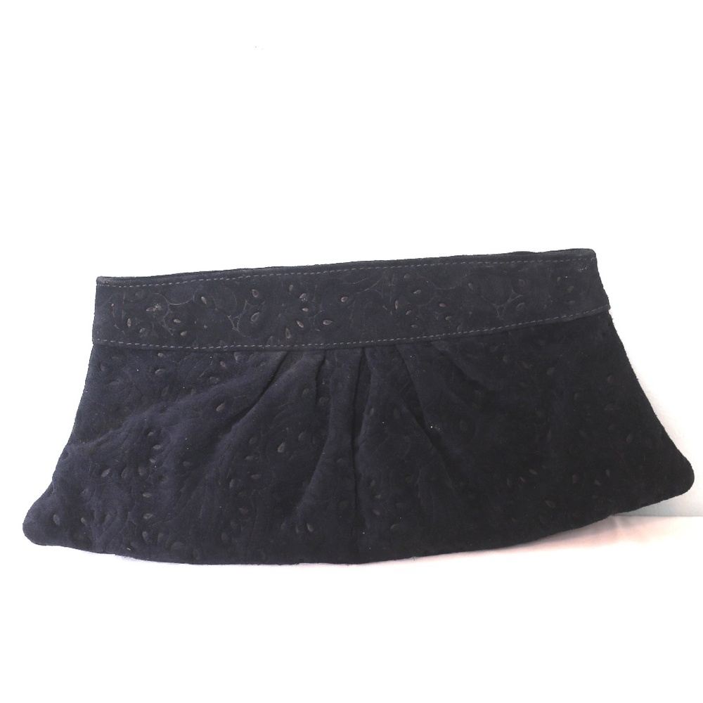 Lauren Merkin Navy embossed suede clutch